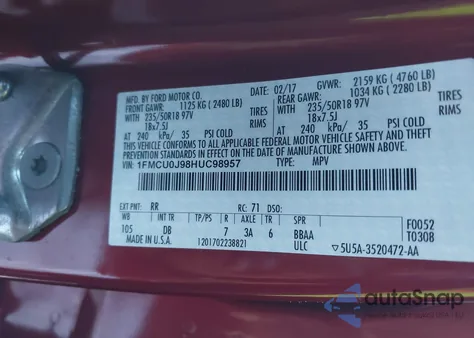 2017 Ford Escape Titanium z USA, uszkodzony, nr VIN 1FMCU0J98HUC98957